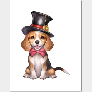 Watercolor Beagle Dog in Magic Hat Posters and Art